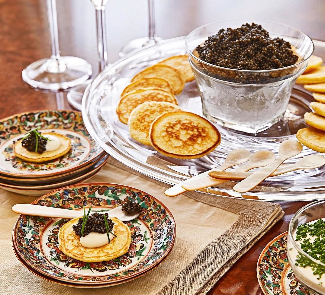 Caviar with Corn Cakes & Crème Fraîche –