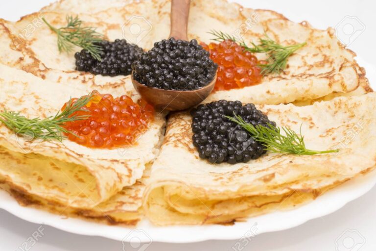 crepes with black and red caviar
